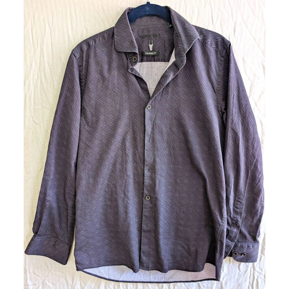 Visconti Black Men's S Gray Geometric Button-Up Shirt Long Sleeve Tailored Fit